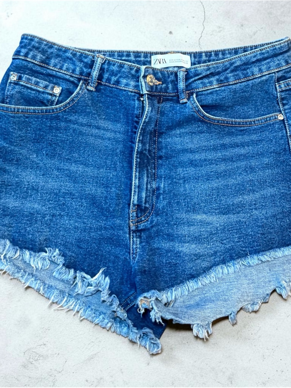 Zara Dark Blue Distressed Denim Cutoff Shorts